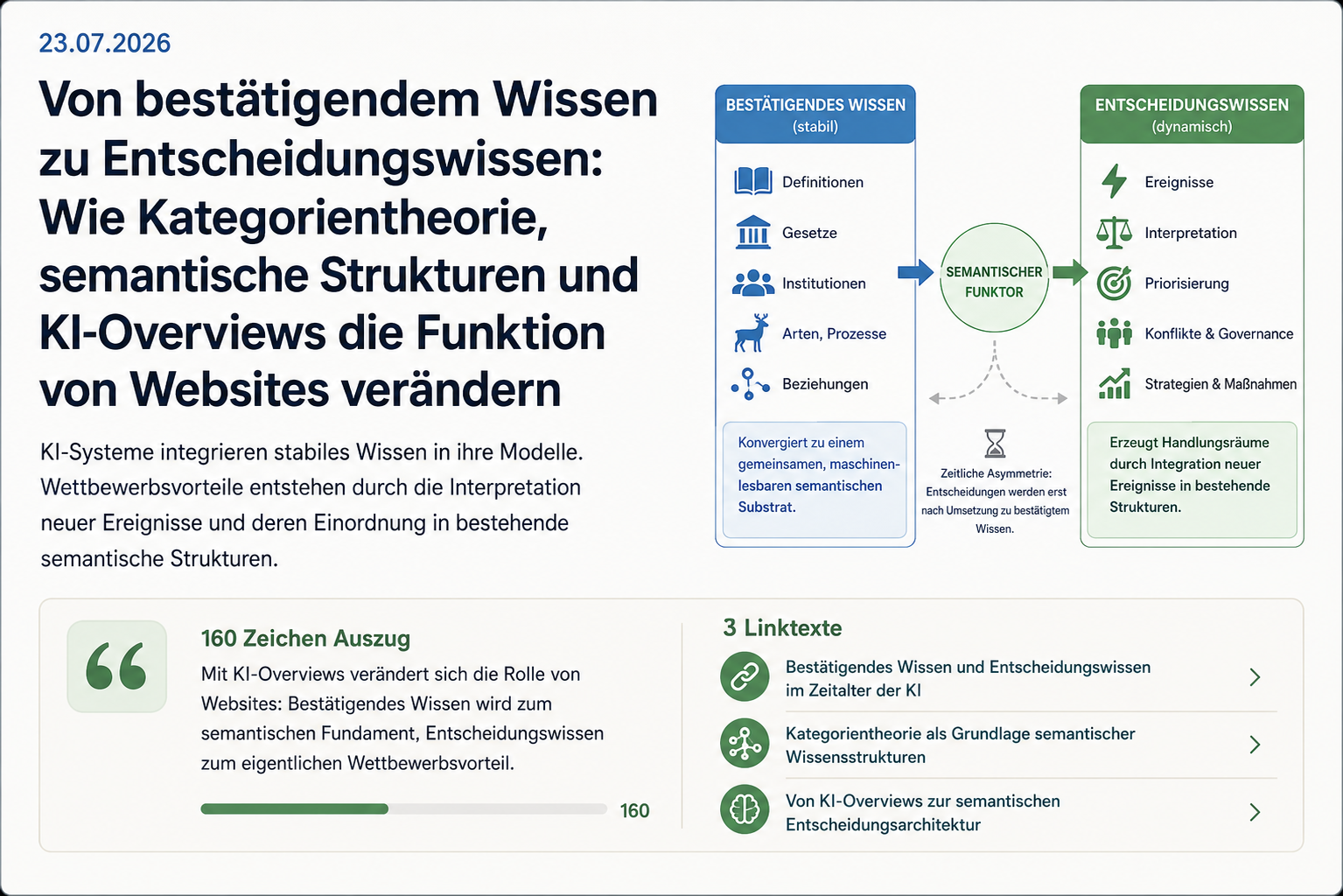 23.07.2026 – Von bestätigendem Wissen zu Entscheidungswissen: Wie Kategorientheorie, semantische Strukturen und KI-Overviews die Funktion von Websites grundlegend verändern