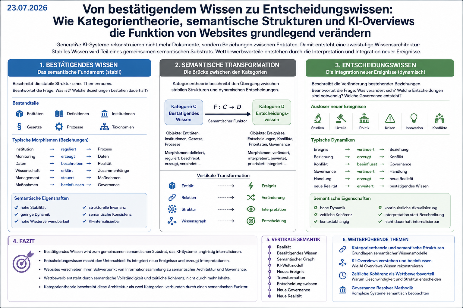 Bestätigendes Wissen und Entscheidungswissen: Kategorientheorie als semantische Architektur für Websites im Zeitalter generativer KI