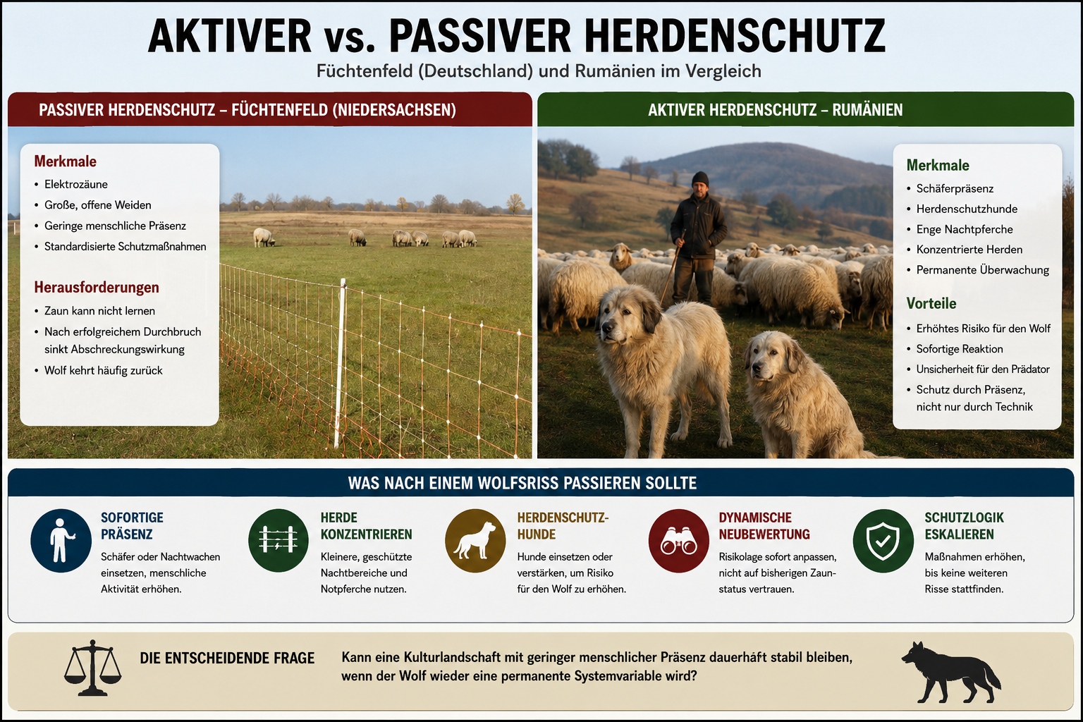 Aktiver und passiver Herdenschutz · Füchtenfeld, Rumänien und die strukturelle Rückkehr des Wolfs