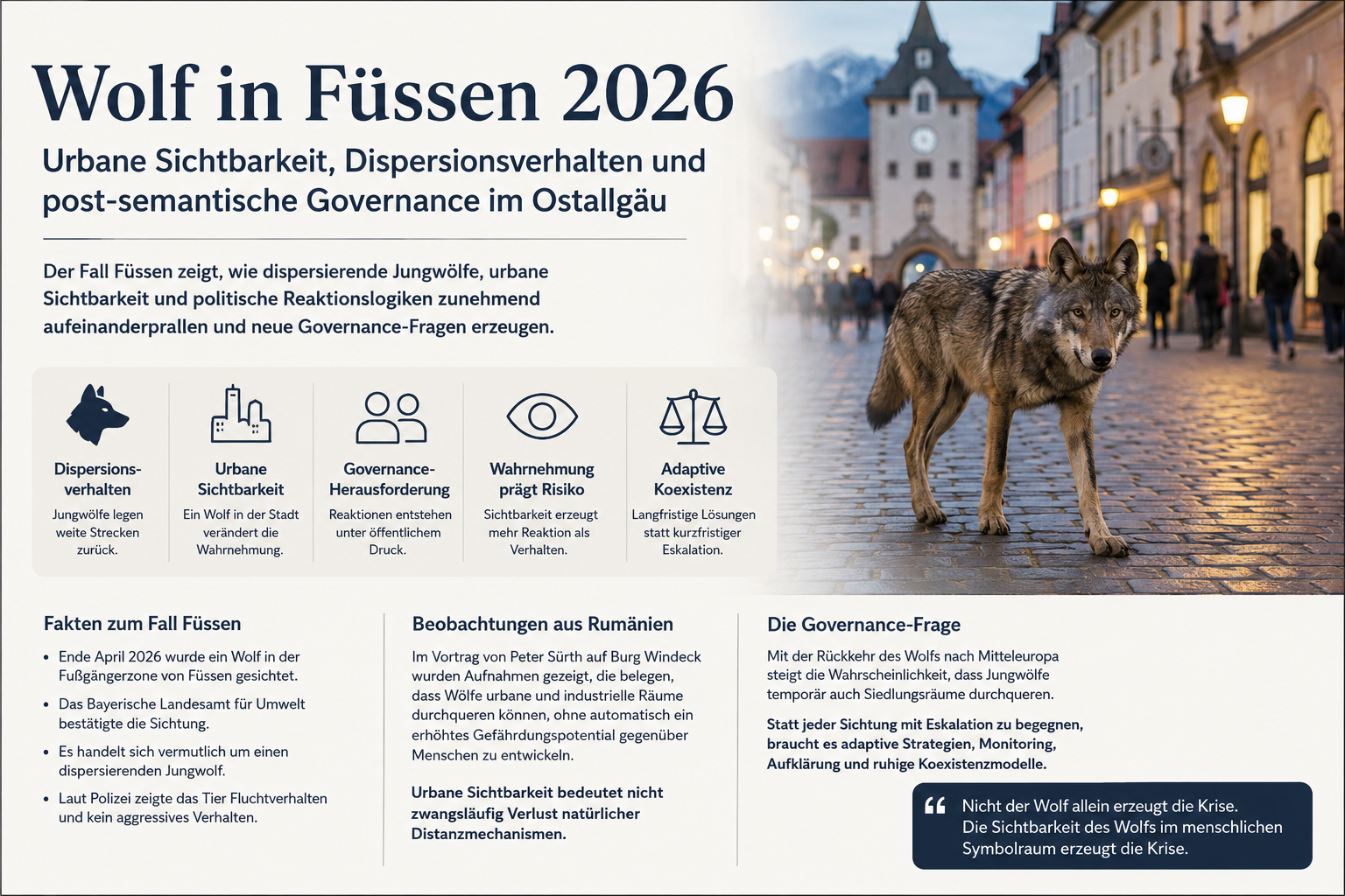 Wolf in Füssen 2026 · Urbane Sichtbarkeit, Dispersionsverhalten und post-semantische Governance im Ostallgäu