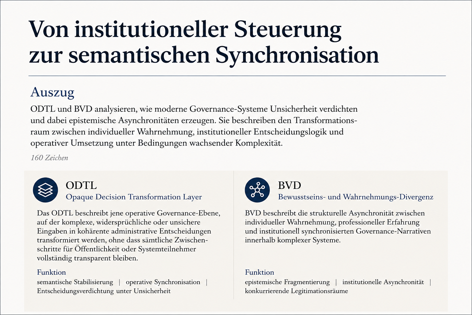 ODTL und BVD 2026 · Semantische Stabilisierung moderner Governance-Systeme