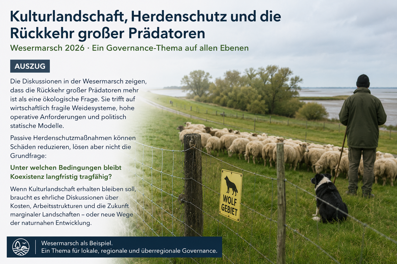 Wesermarsch 2026 · Kulturlandschaft, Herdenschutz und die Rückkehr großer Prädatoren als Governance-Frage