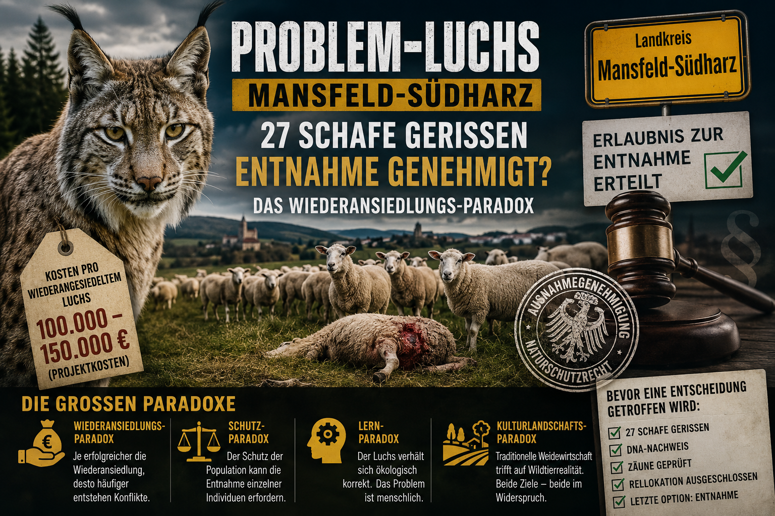 Landkreis Mansfeld-Südharz darf Problem-Luchs töten lassen: Das Governance-Paradox der Wiederansiedlung
